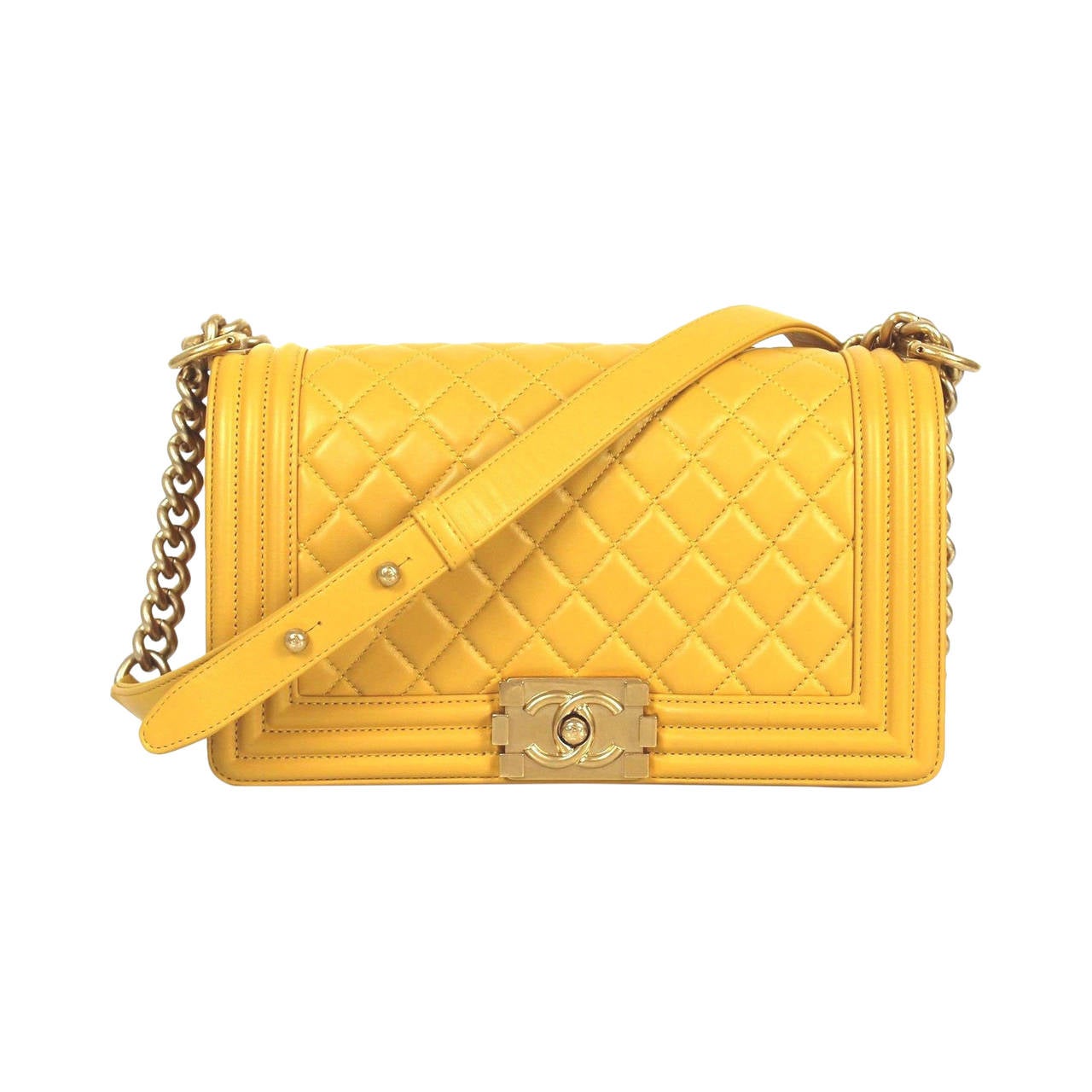 Chanel Yellow Quilted Leather Gold HDW Medium 2015 Boy Shoulder Bag