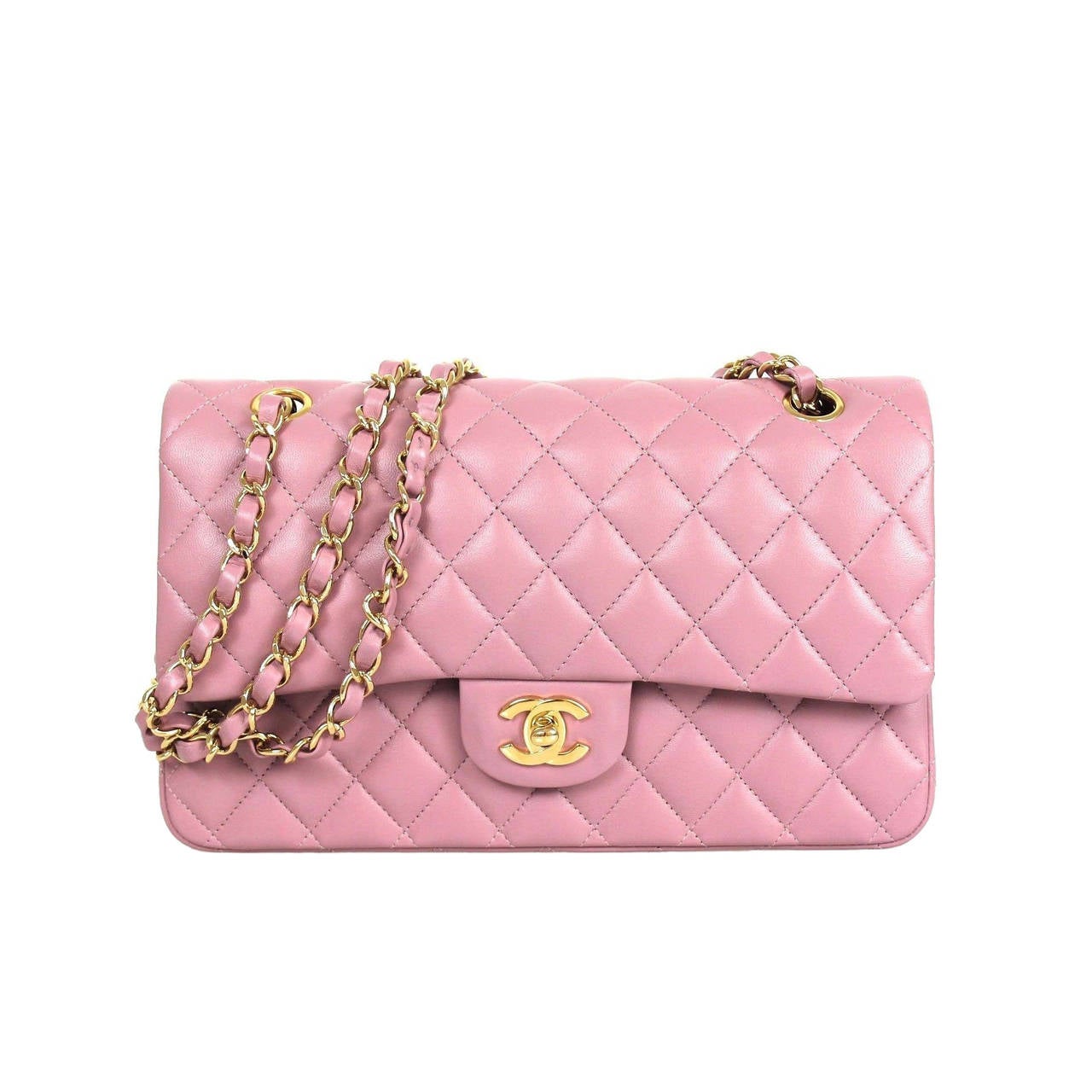 Stunning Chanel Quilted Lambskin Leather Lilac Light Purple Classic  Timeless Medium lined Flap Handbag with Matte Gold Champaign Hardware!