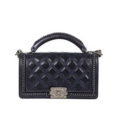 Chanel Navy Quilted Leather Aged Silver HDW 2015 Boy Flap Shoulder Bag