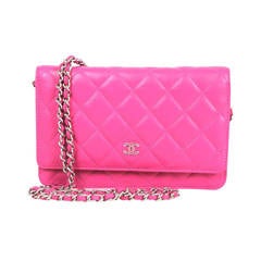 Chanel Pink Quilted Leather 2015 Silver HDW Wallet On Chain WOC Wallet