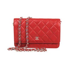 Chanel Red Quilted Leather Silver HDW 2015 Wallet On Chain WOC Wallet