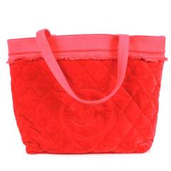 Chanel Candy Red Quilted 100% Cotton 2015 Cc Logo Beach Towel Bag