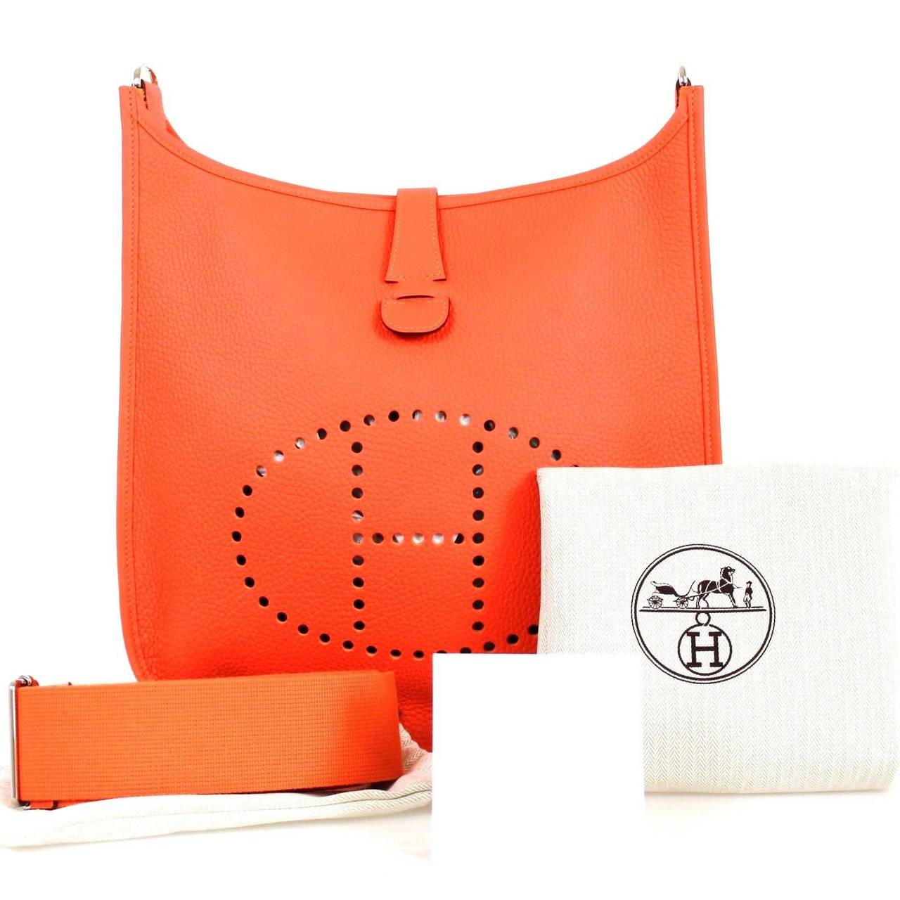 Herms Orange Taurillon Clemence Leather 2015 Evelyne Iii Gm Cross ...  