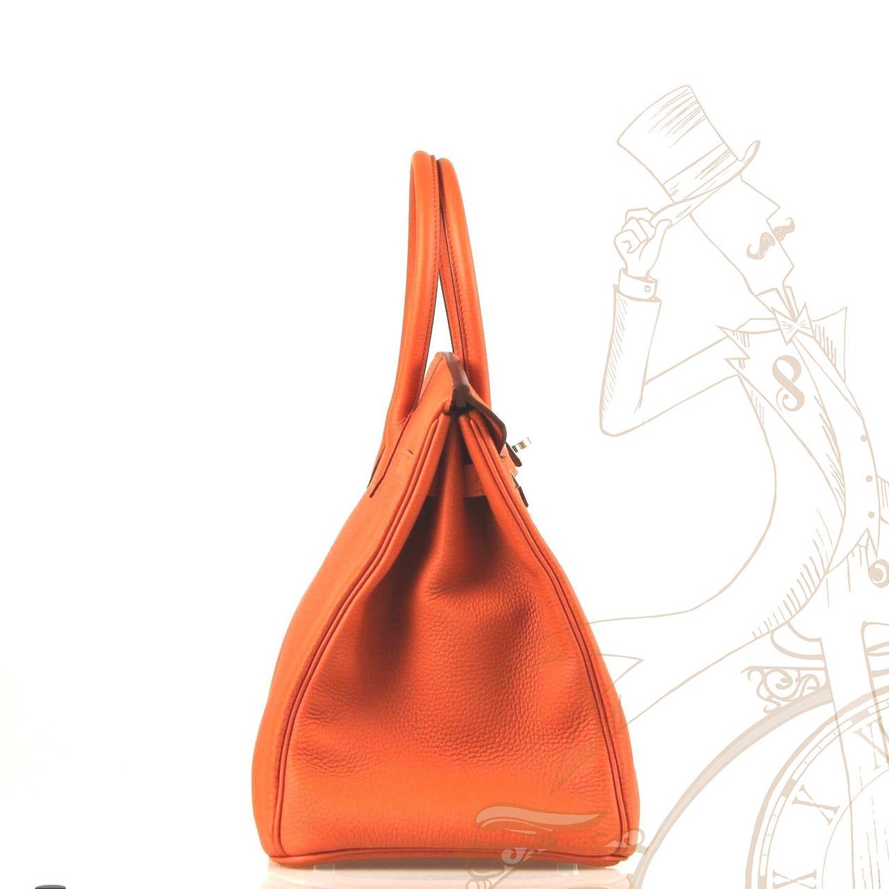 Hermes Togo Leather Silver Hdw 35 Cm Birkin Orange Tote Bag In Excellent Condition For Sale In Miami, FL