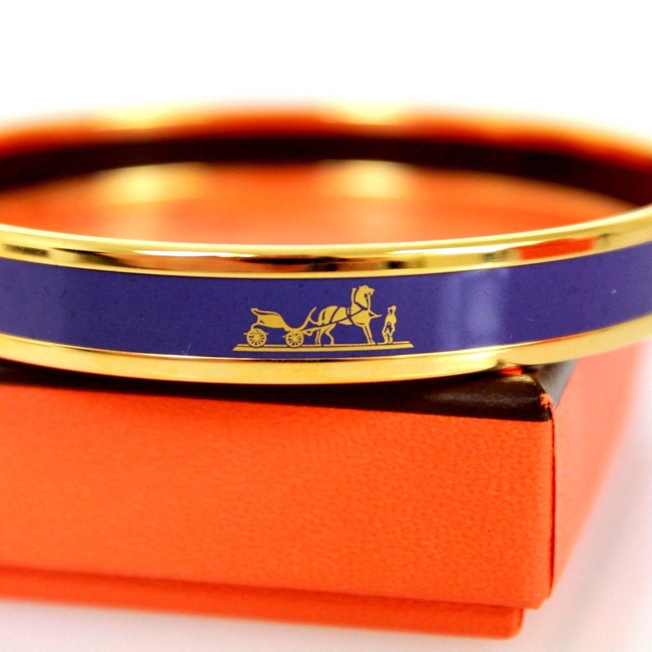 Hermes Purple Enamel Gold Plated 2015 Caleche 65 Bracelet In New Condition For Sale In Miami, FL