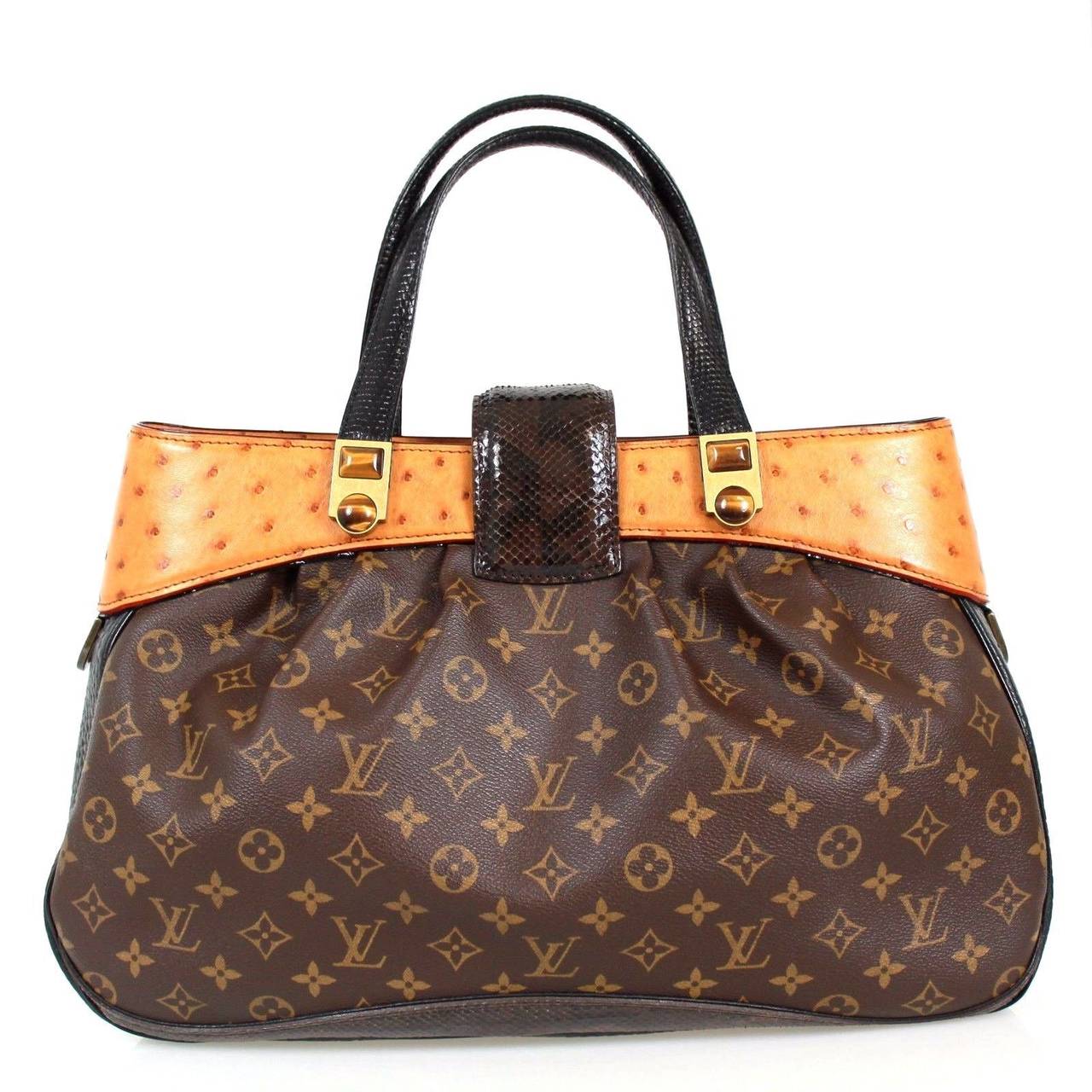 LOUIS VUITTON Multicolor Monogram Canvas Python Ostrich Exotic Large Tote Bag In New Condition In Miami, FL