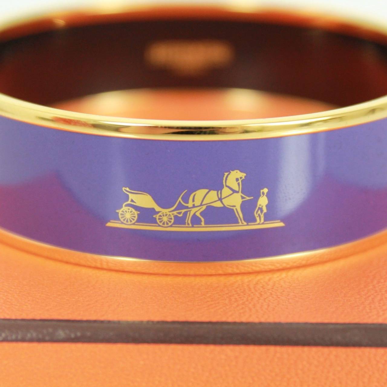 Hermes Purple Enamel Gold Plated 2015 Caleche 62 Bracelet In New Condition For Sale In Miami, FL