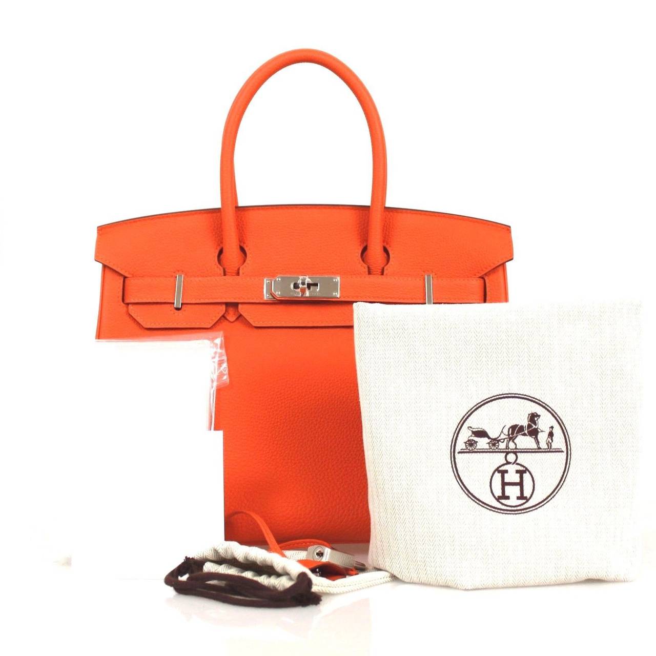 Hermes Togo Leather Silver Hdw 30 Cm Birkin Orange Tote Bag 6