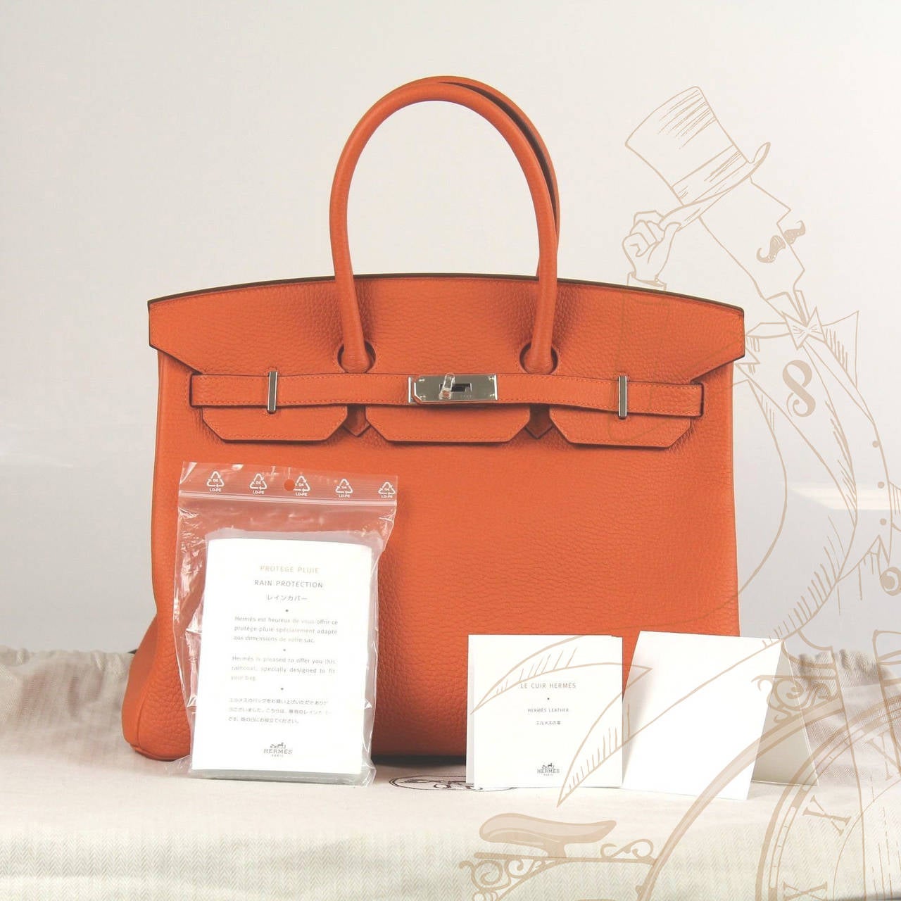 Hermes Togo Leather Silver Hdw 35 Cm Birkin Orange Tote Bag For Sale 6