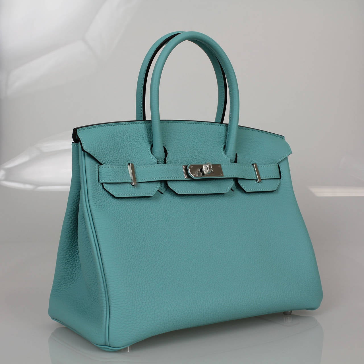 Blue Atoll Togo Leather Silver Hdw 2015 Birkin 30 Cm Tote Bag