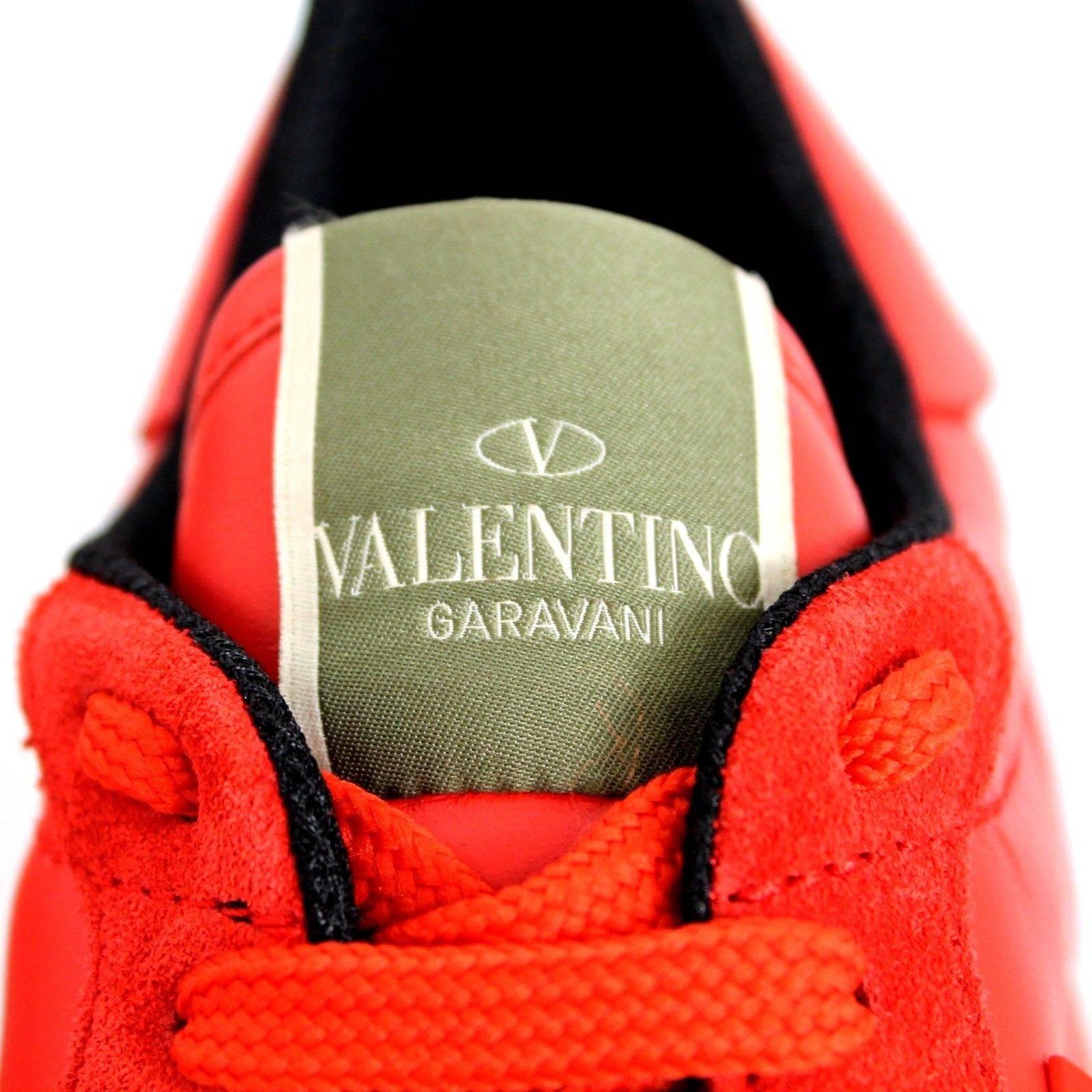 Valentino Red Leather Suede Rockstud Studded Lace up Sneakers New For Sale 3