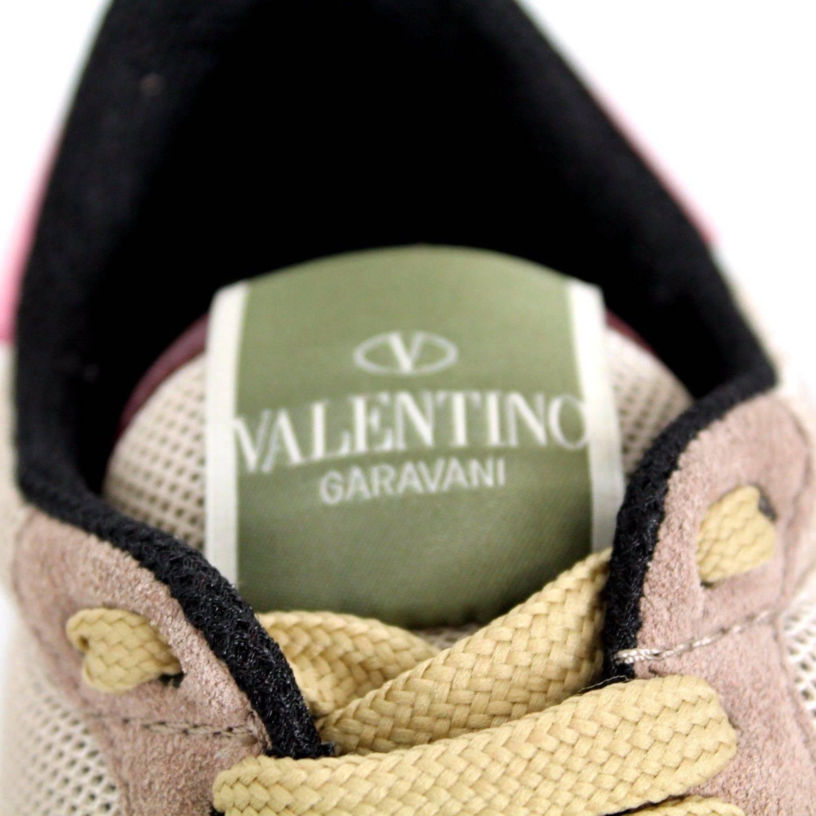 Valentino Pink Beige Leather Suede Leopard Print Calf Hair Lace Up Sneakers New For Sale 1