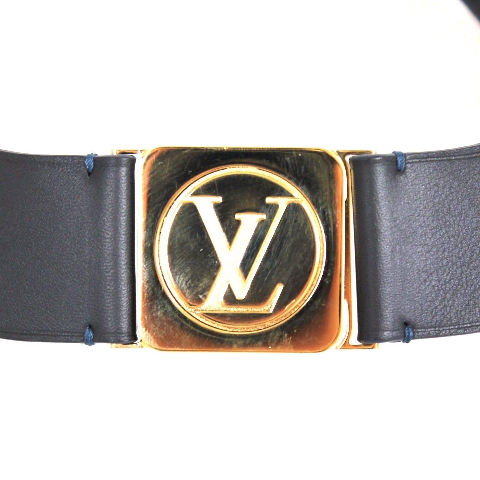 Women's Louis Vuitton Purple Indigo Stone Embellished Black Leather Gold Collar Necklace For Sale