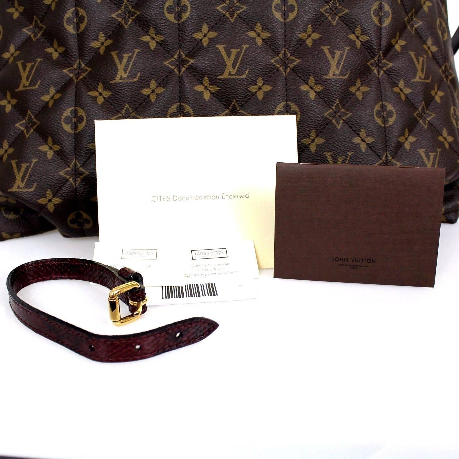 Louis Vuitton Monogram Canvas Burgundy Python Ostrich Exotic Tote MM Tote Bag 2