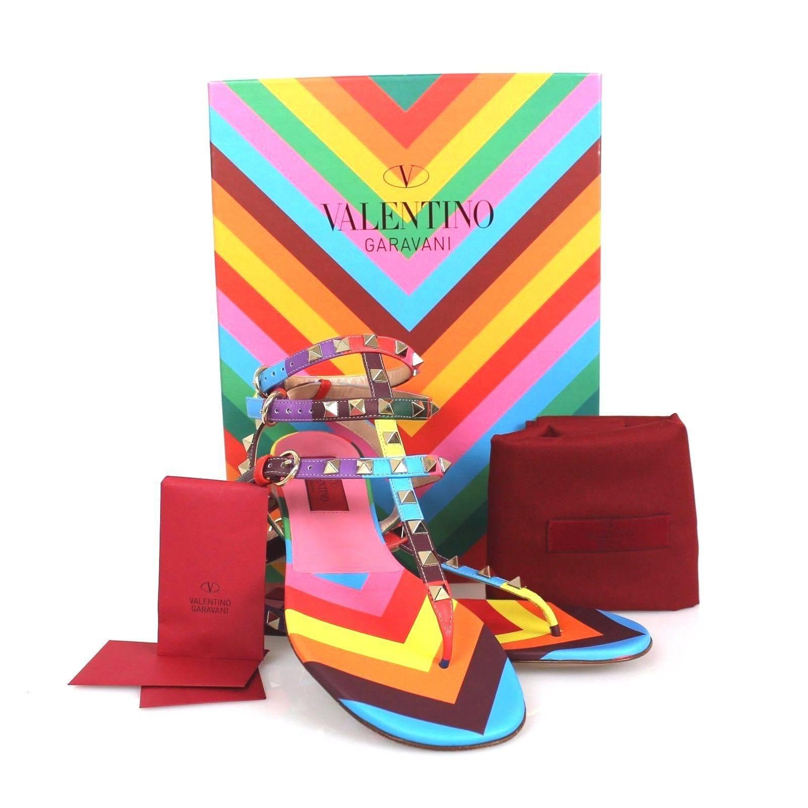 Valentino Silver Hdw Stud Rainbow Rockstud Multicolor Sandals For Sale 1