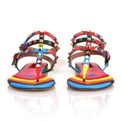 Valentino Silver Hdw Stud Rainbow Rockstud Multicolor Sandals