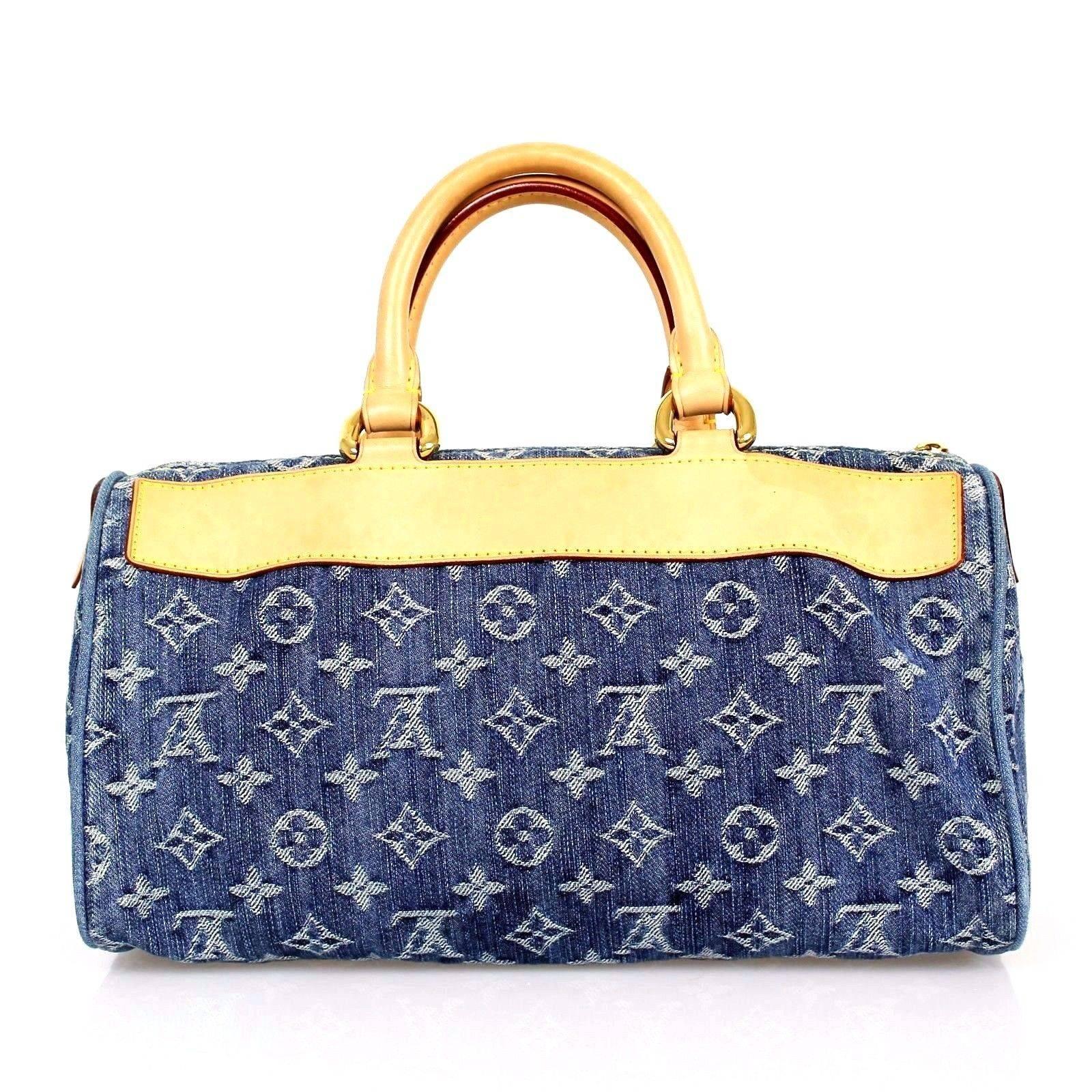Gray Louis Vuitton Monogram Blue Denim Leather Small  Neo Speedy Shoulder Bag For Sale