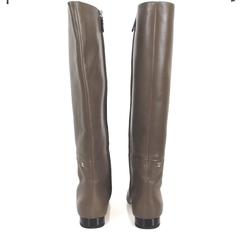 Chanel Taupe Leather Black Patent Leather Cap Toe Equastrian Knee High  Boots