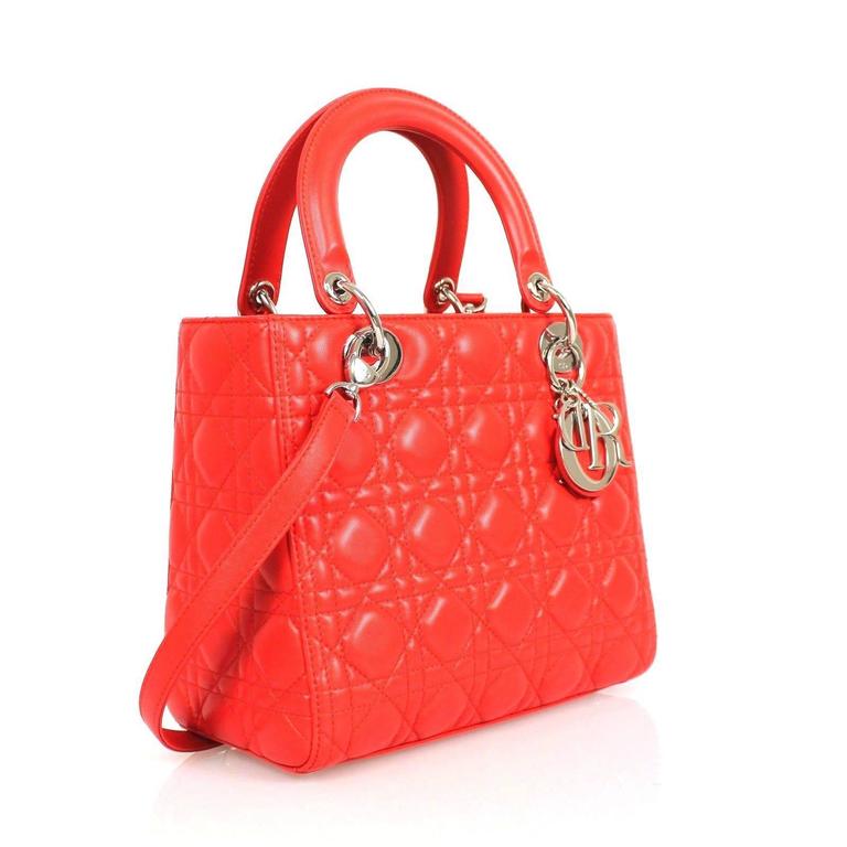 Christian Dior Red Lambskin Leather Silver HDW Mini Lady Dior Tote Bag ...
