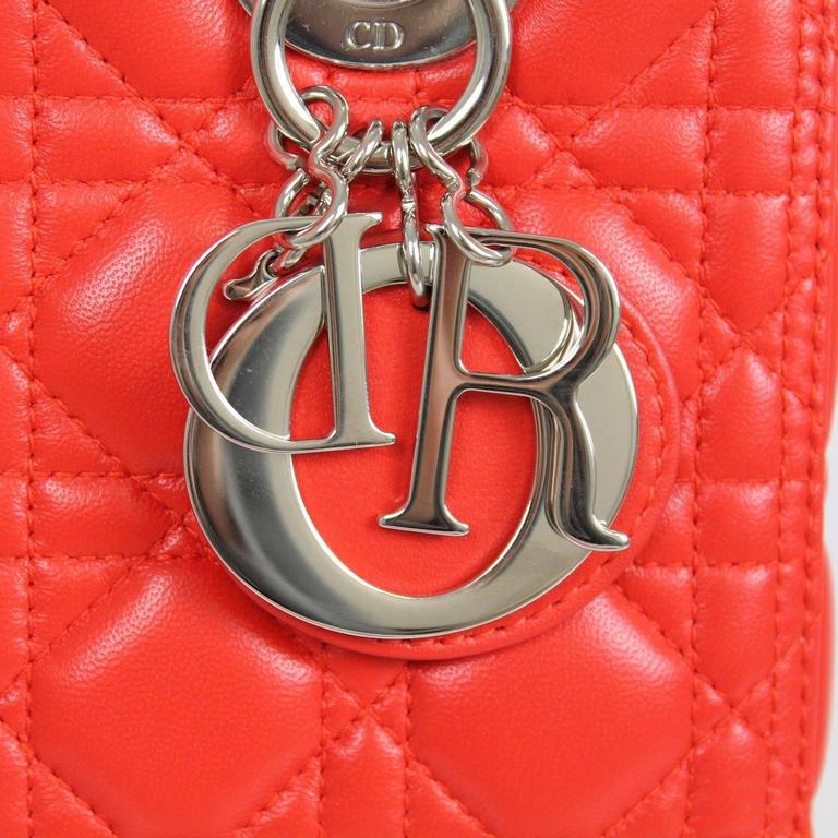 Christian Dior Red Lambskin Leather Silver HDW Mini Lady Dior Tote Bag ...