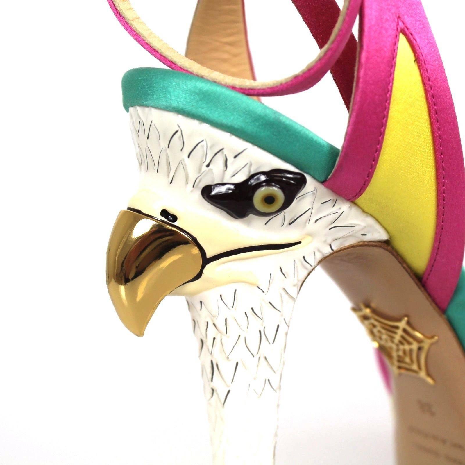 Charlotte Olympia Multicolor Satin Apache Eagle Sandal Peep Toe Heels For Sale 1