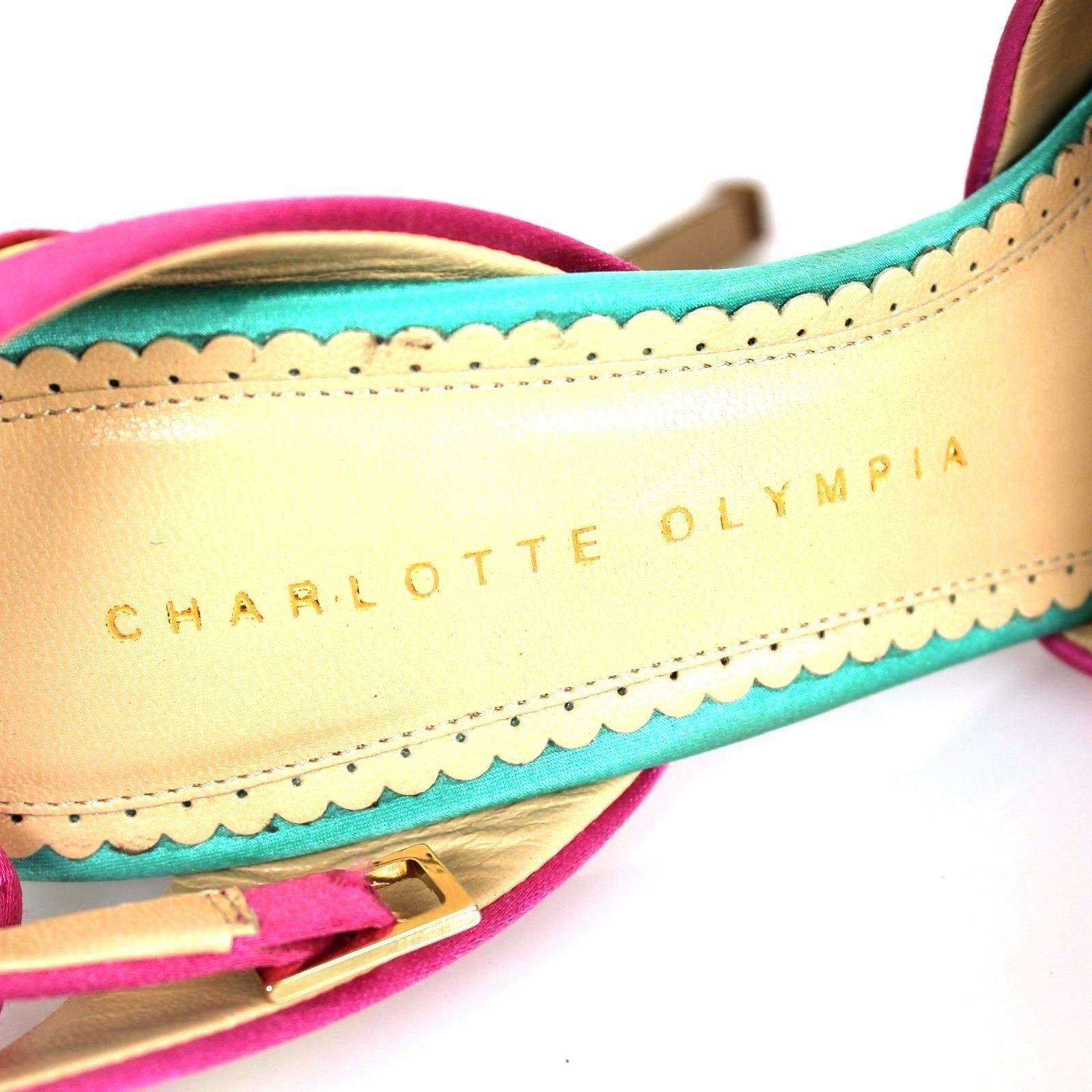 Charlotte Olympia Multicolor Satin Apache Eagle Sandal Peep Toe Heels For Sale 2