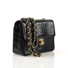 CHANEL Black Vintage Crocodile Classic Mini Flap Shoulder Bag