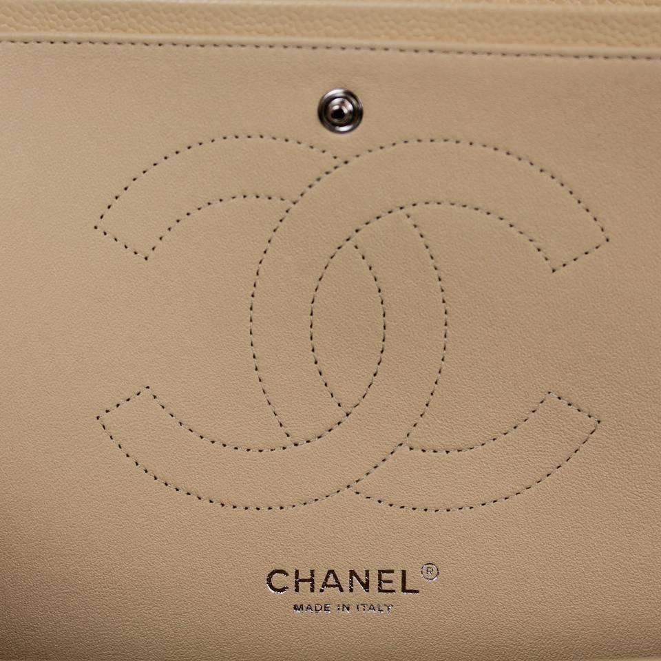 CHANEL Quilted Caviar Leather Classic Jumbo Double Flap Biege Shoulder Bag For Sale 2