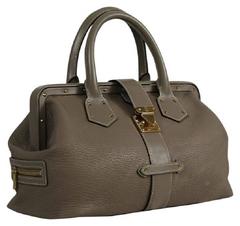 LOUIS VUITTON Leather Snap Closure Taupe Tote Bag