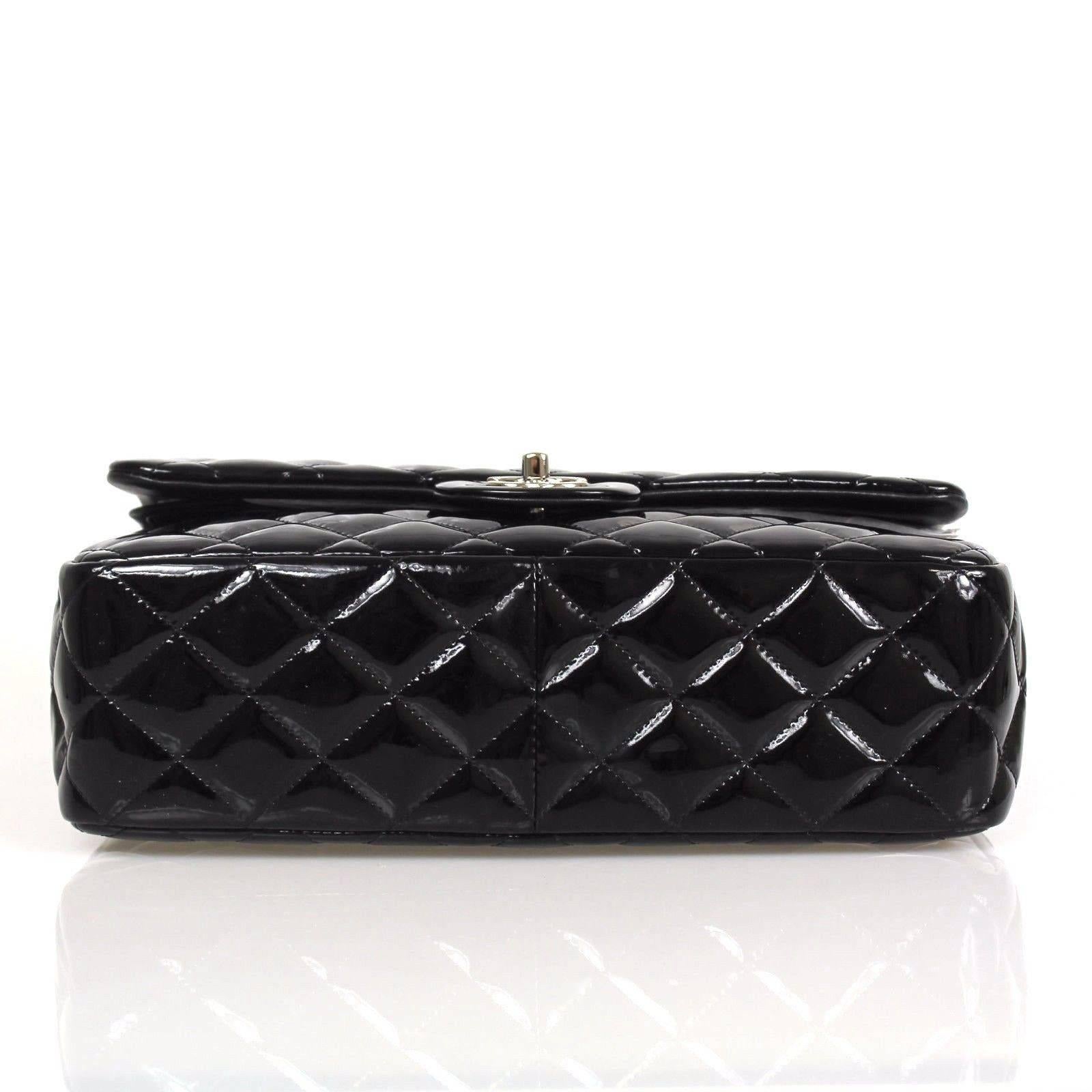 Women's Chanel Black Classic Quilted Pastent Leather Double Flap Jumbo Shoulder Bag