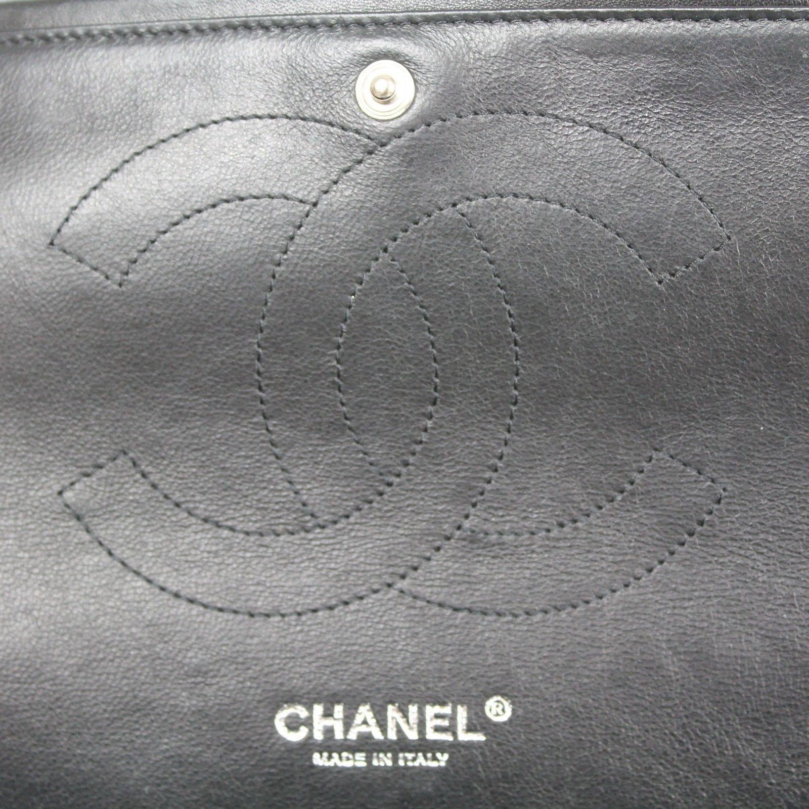 Chanel Black Classic Quilted Pastent Leather Double Flap Jumbo Shoulder Bag 2