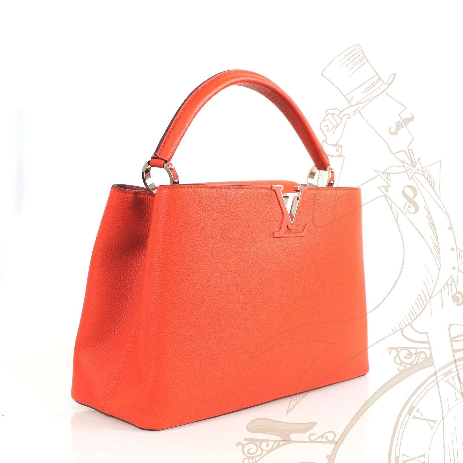 Red Louis Vuitton Orange Taurillon Leather Silver HDW Capucines Mm  Tote Bag