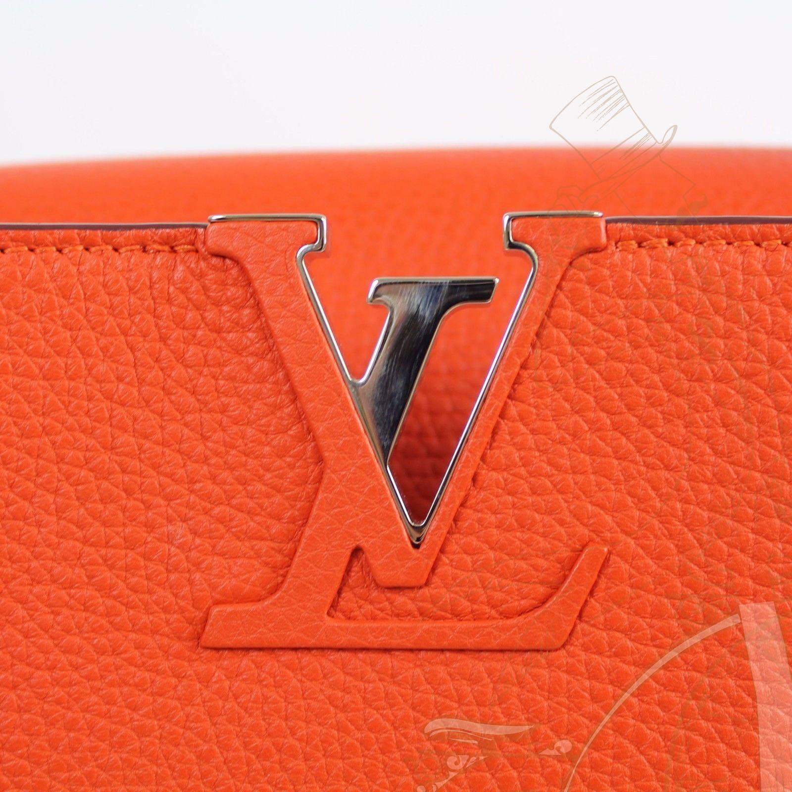 Louis Vuitton Orange Taurillon Leather Silver HDW Capucines Mm  Tote Bag 1