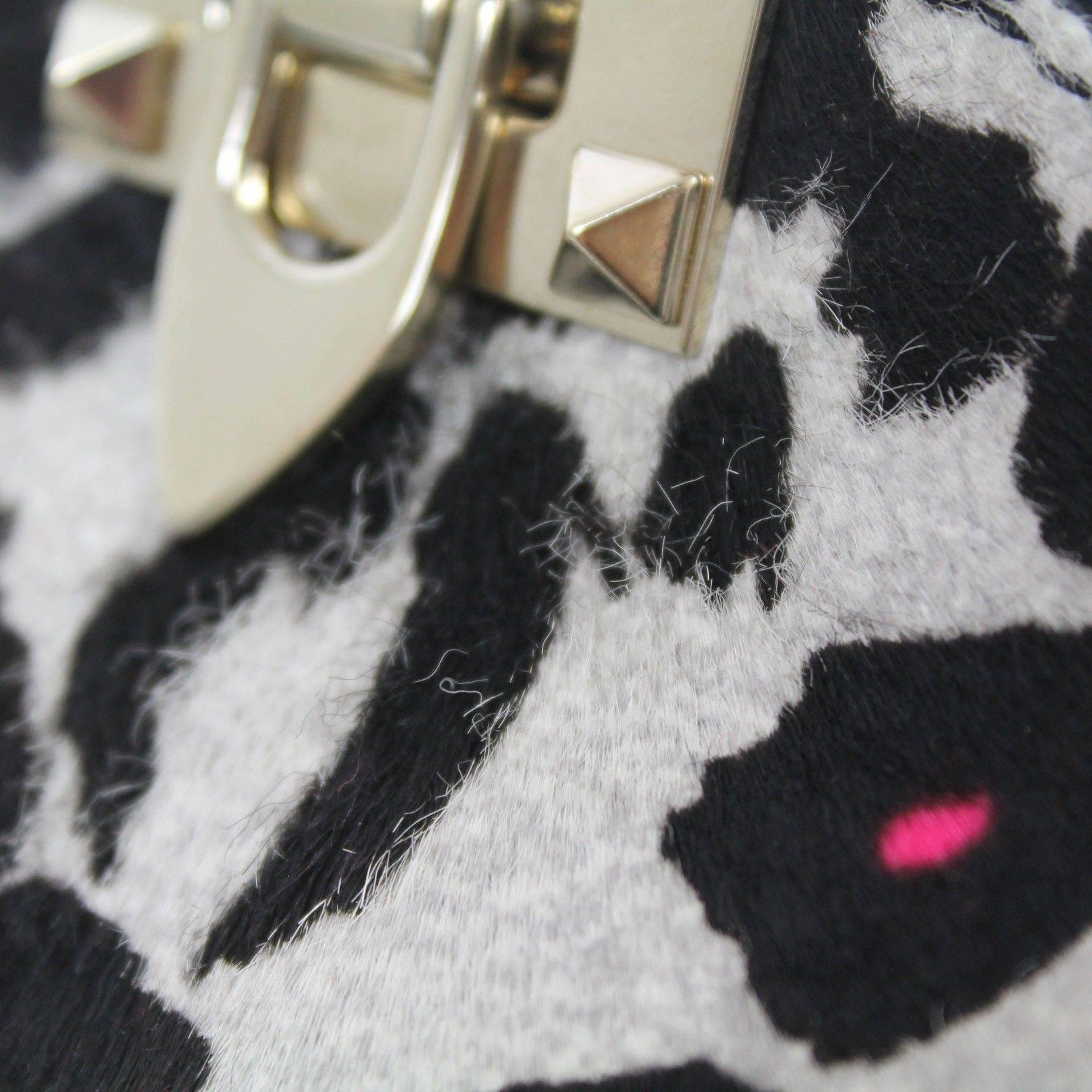Valentino Pink Leopard Print Calf Hair Cavalino Rockstud Multicolor Tote Bag For Sale 4
