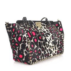 Valentino Pink Leopard Print Calf Hair Cavalino Rockstud Multicolor Tote Bag