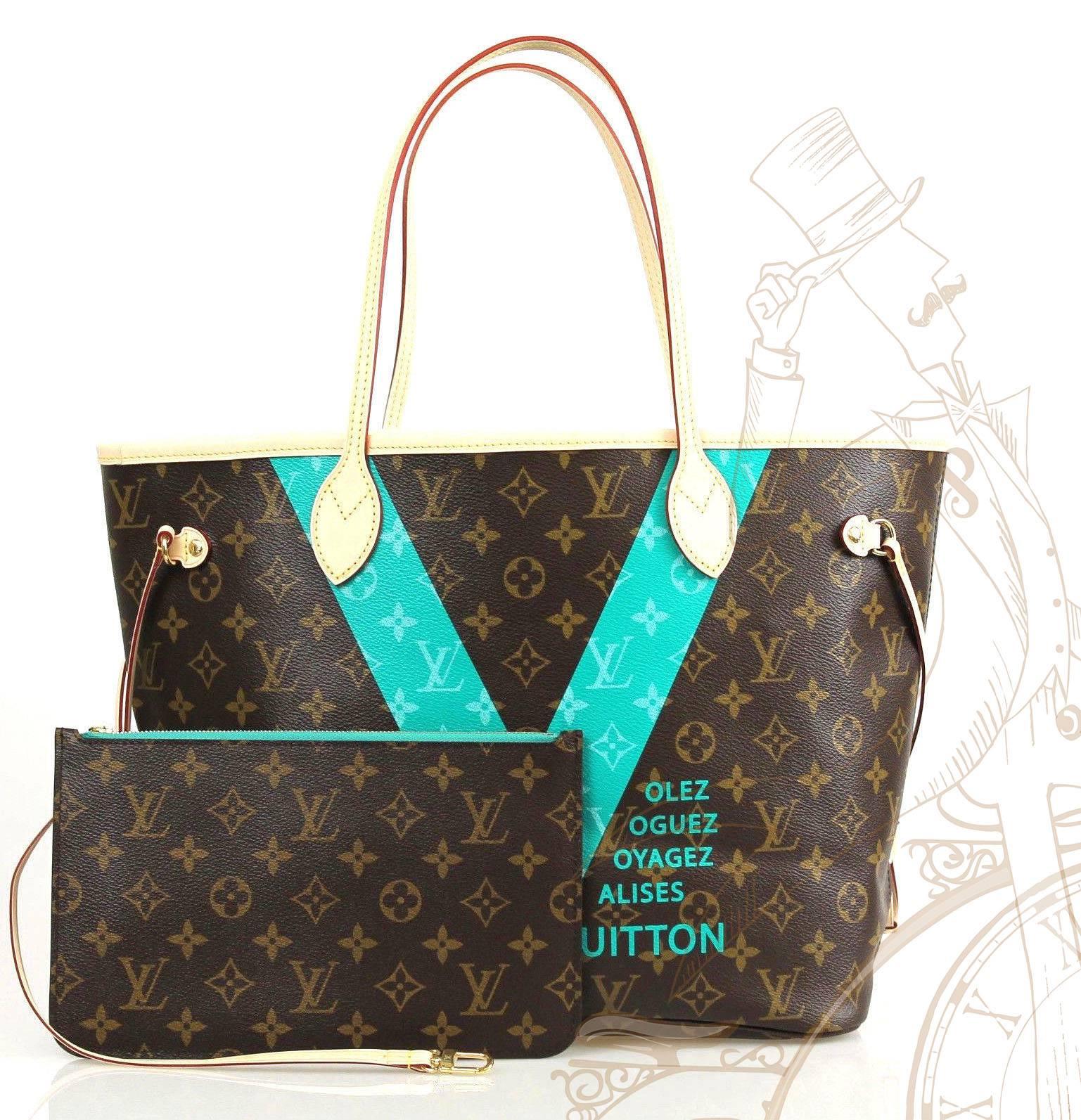 Women's Louis Vuitton Monogram Canvas Neverfull Mm V Blue Limited Edition Shoulder Bag For Sale