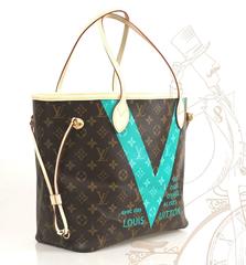 Louis Vuitton Monogram Canvas Neverfull Mm V Blue Limited Edition Shoulder Bag