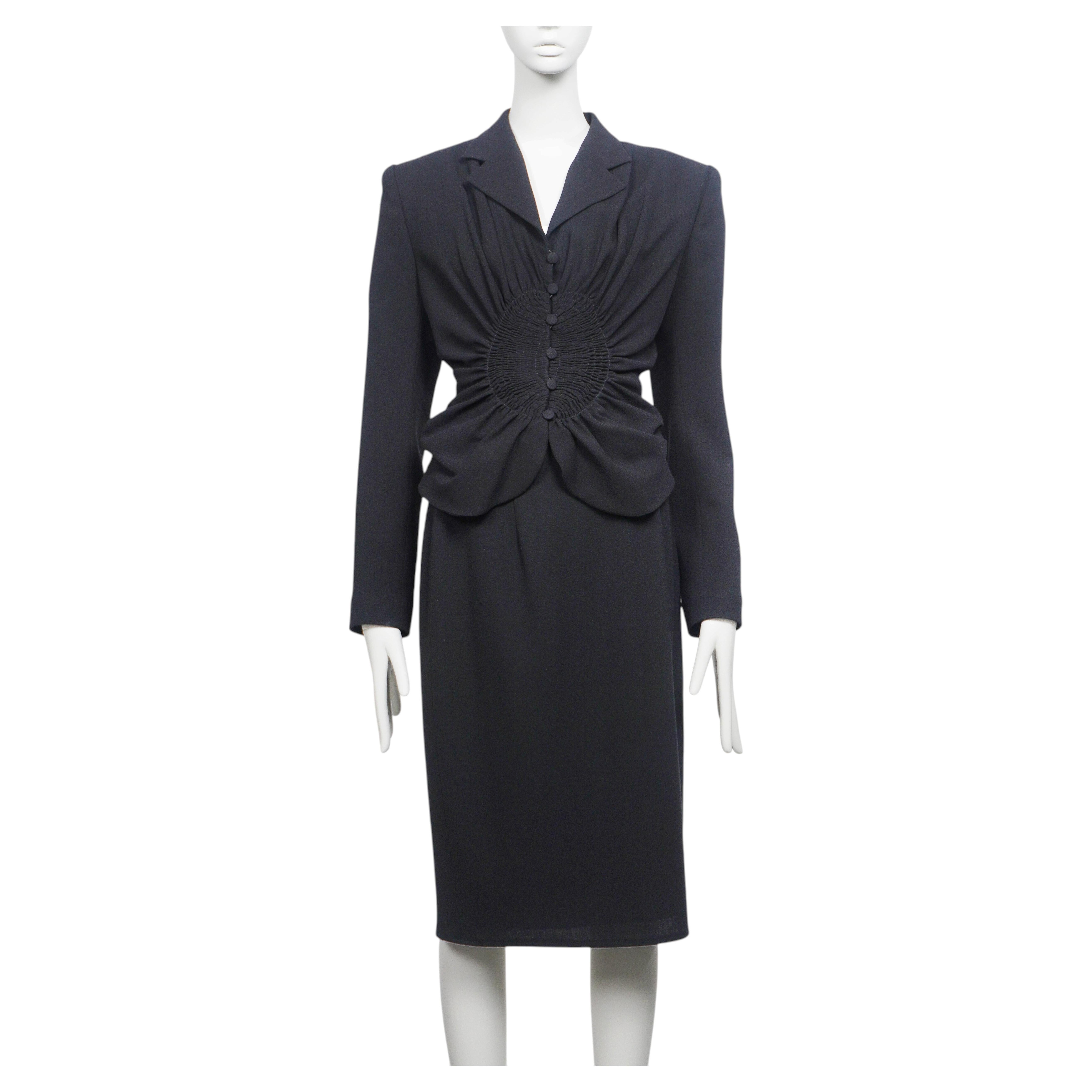 JOHN GALLIANO F/W 1997 "Suzy Sphinx" Ruched Black 1940s Inspired Suit