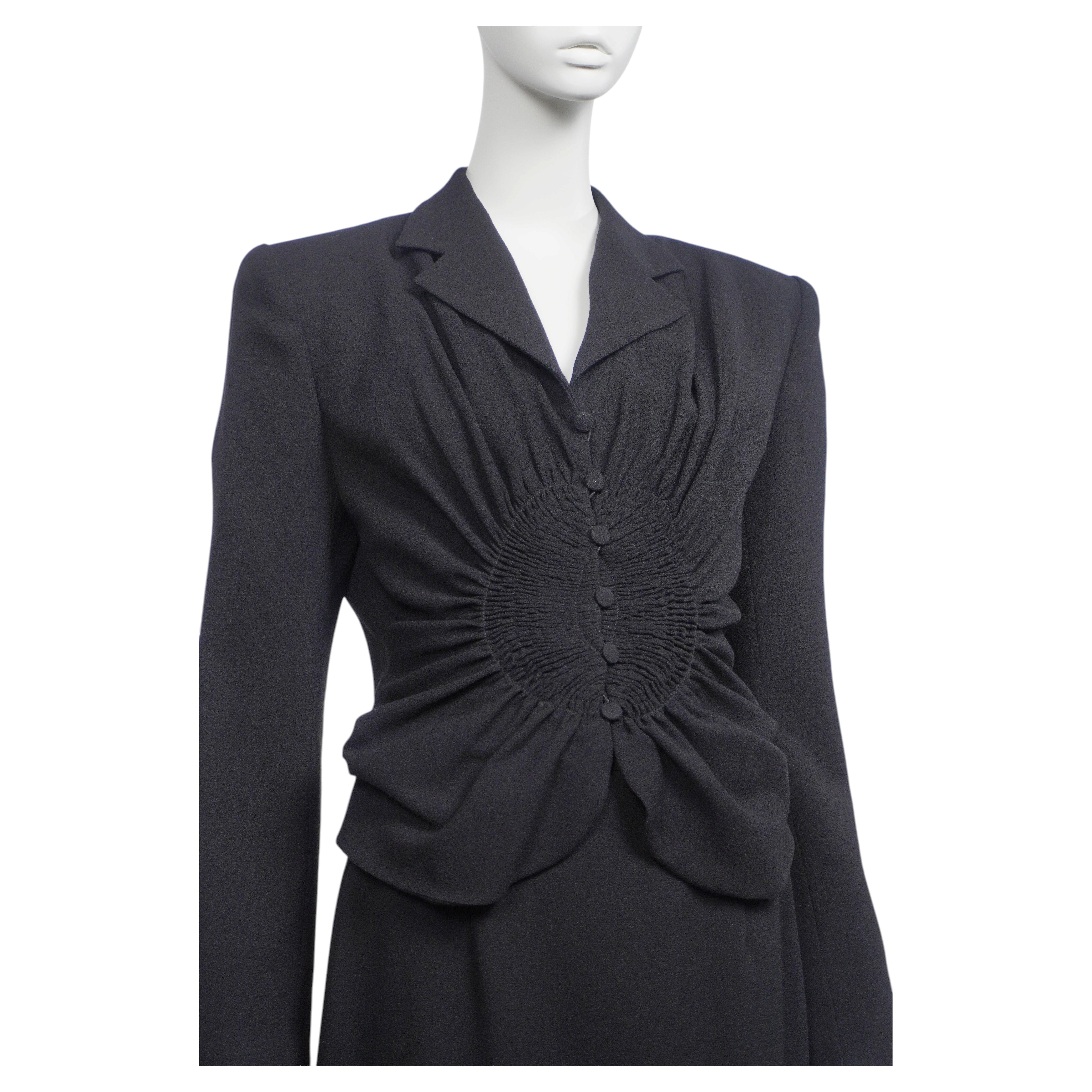 Pre-owned John Galliano F/w 1997 "suzy Sphinx" Collectors Ruched Detail Black Suit