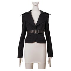 Gucci by Tom Ford 2003 Black Belted Jacket with Black Pleating
