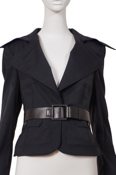Gucci by Tom Ford 2003 Black Belted Jacket with Black Pleating