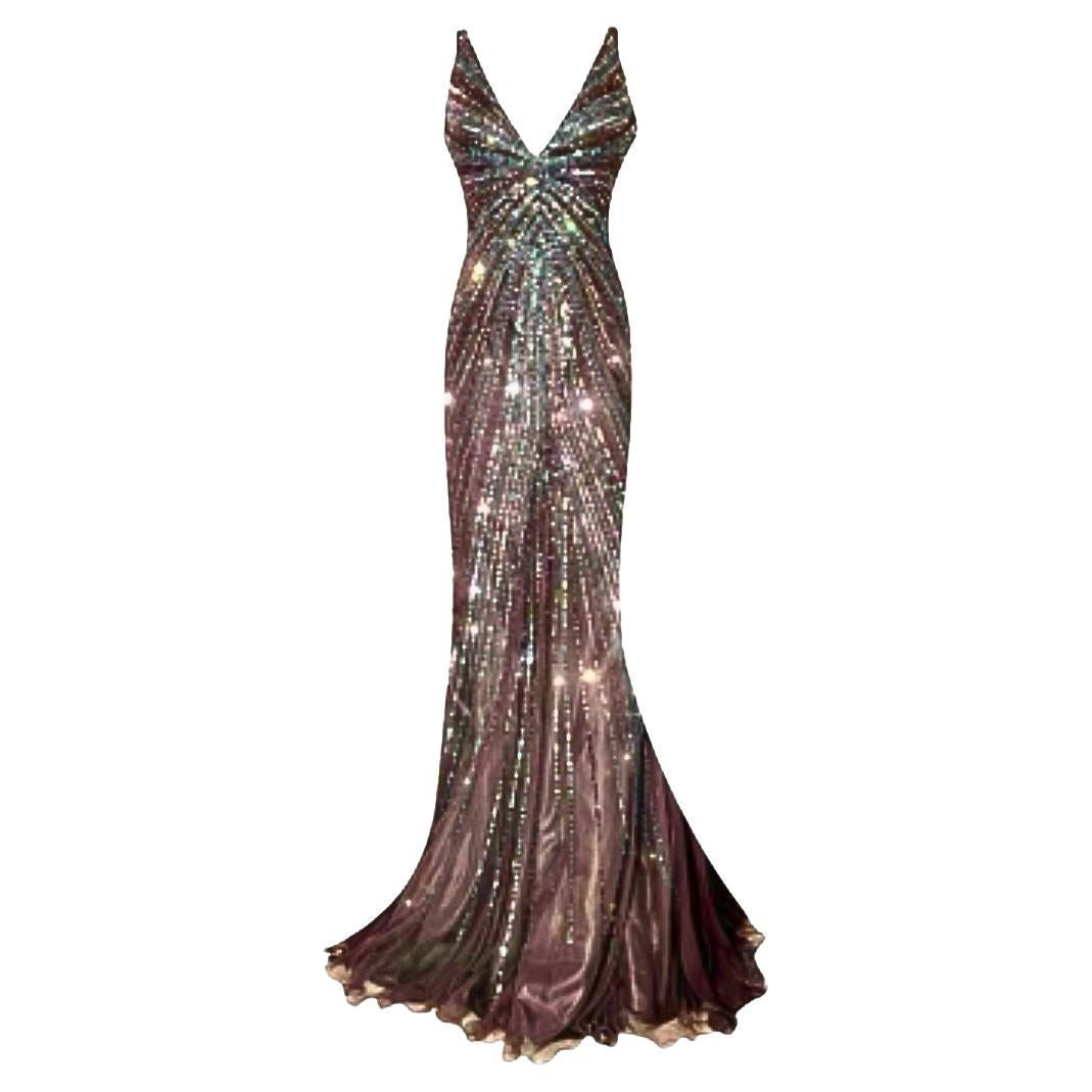 Gianni Versace Couture Robe de soirée vintage ornée de sequins et de perles, taille 42IT