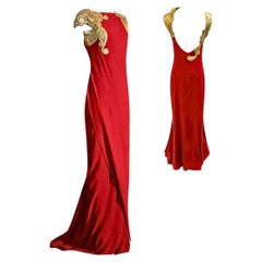 Gianfranco Ferre Runway Rotes Abendkleid mit Goldbesatz Herbst/Winter 1992 Sz 40IT