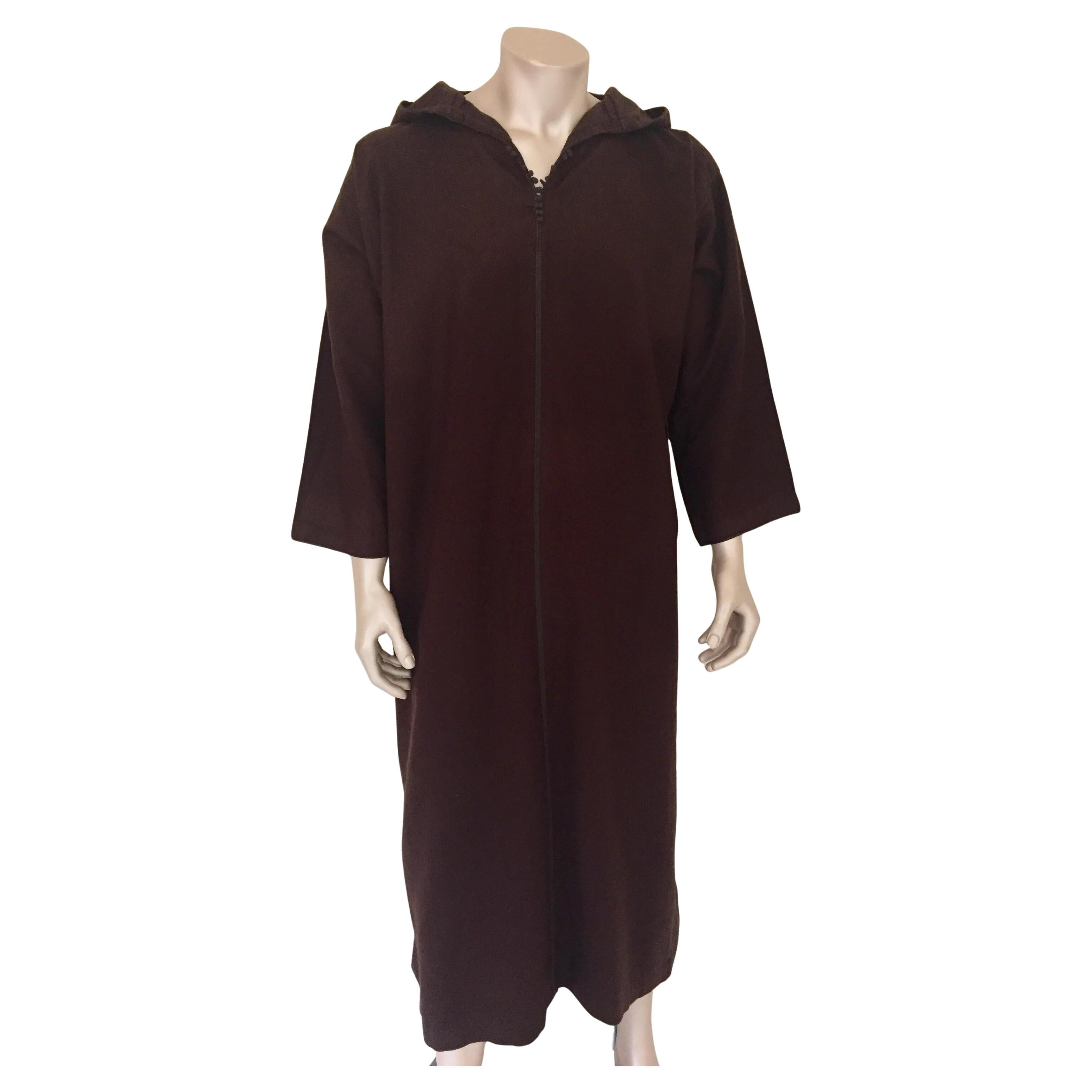 Djellaba marroquí de caballero con capucha de lana marrón Talla M en venta