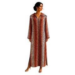 1970s Moroccan Animal Print Hooded Djellabah Caftan with Black Trim