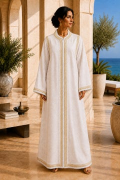 Moroccan White Kaftan Maxi Dress Caftan Size Large