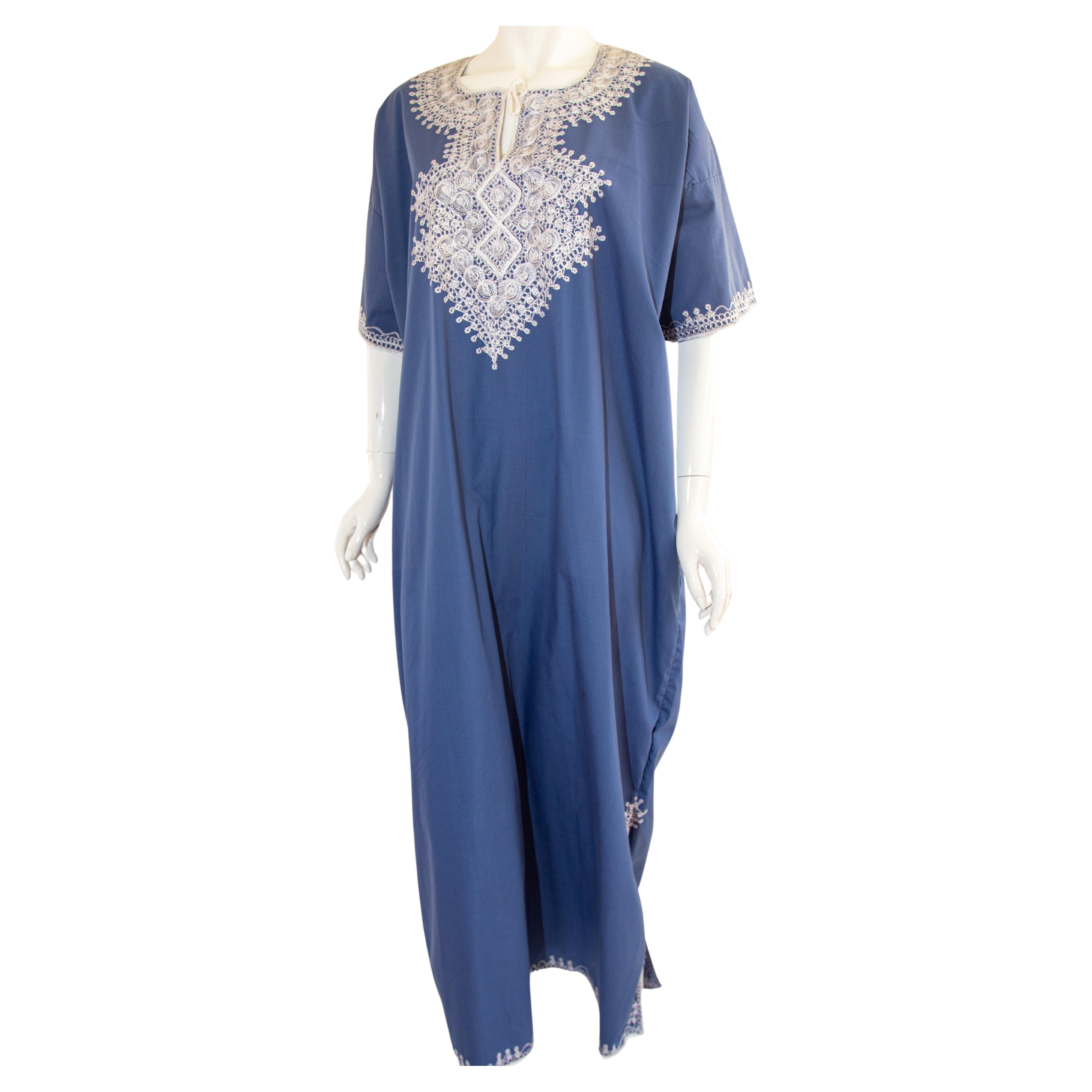 Blue Vintage Moroccan Bohemian Caftan Size M For Sale