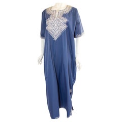 Blauer marokkanischer böhmischer Kaftan im Vintage-Stil, Größe M