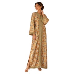 1970s Moroccan Gold Floral Brocade Hand-Embroidered Caftan Gown