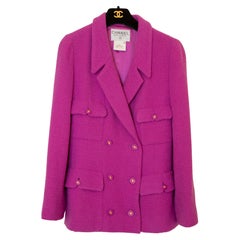 CHANEL Boutique Pink Double Breasted Jacket Fuchsia Pink Size: 36